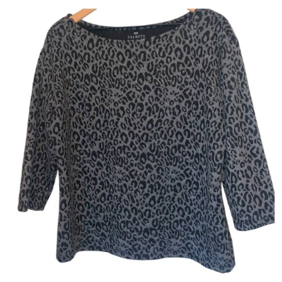 Talbots Cheetah Soft 3/4 Length Sleeve Pullover Large Sweater Zipper Shoulder - Picture 1 of 8